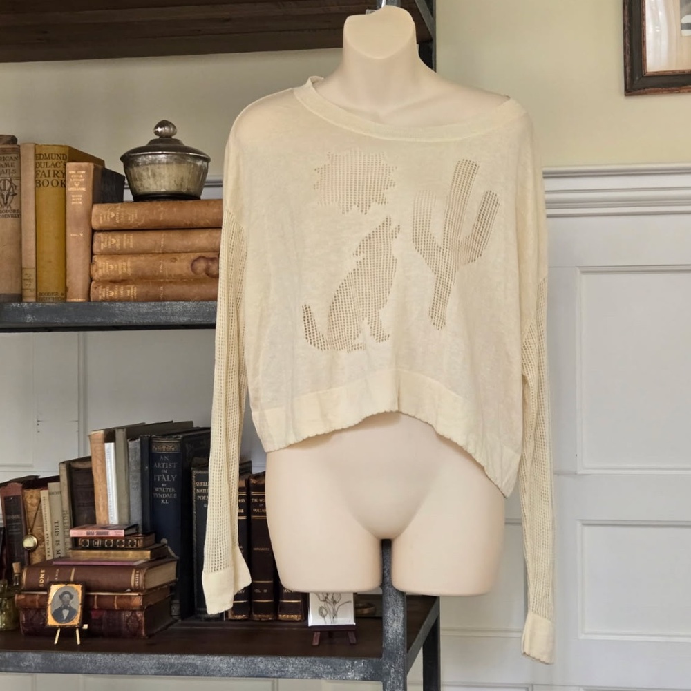 WILDFOX Mila Night Owl Cactus Sun Coyote Cream Knit Sweater  M